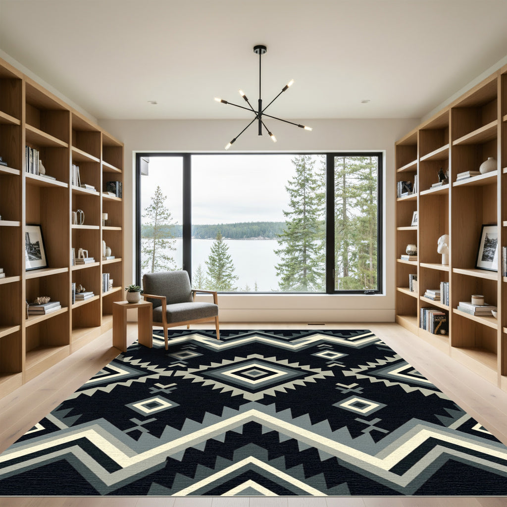 Monochromatic Tribal Diamond Chevron Rug