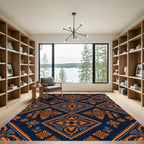 Bold Navy and Orange Geometric Boho Rug