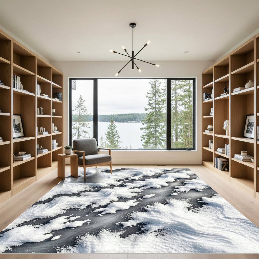 Abstract White Frozen Snow Drift Rug