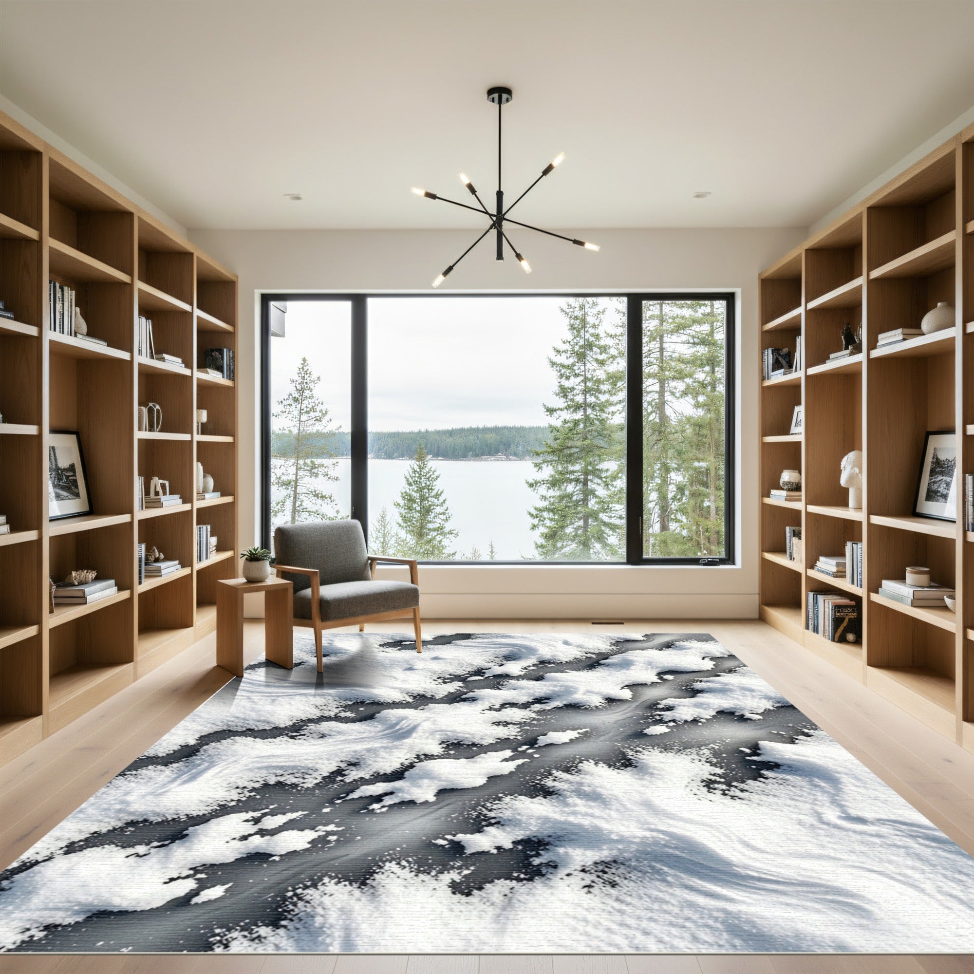 Abstract White Frozen Snow Drift Rug