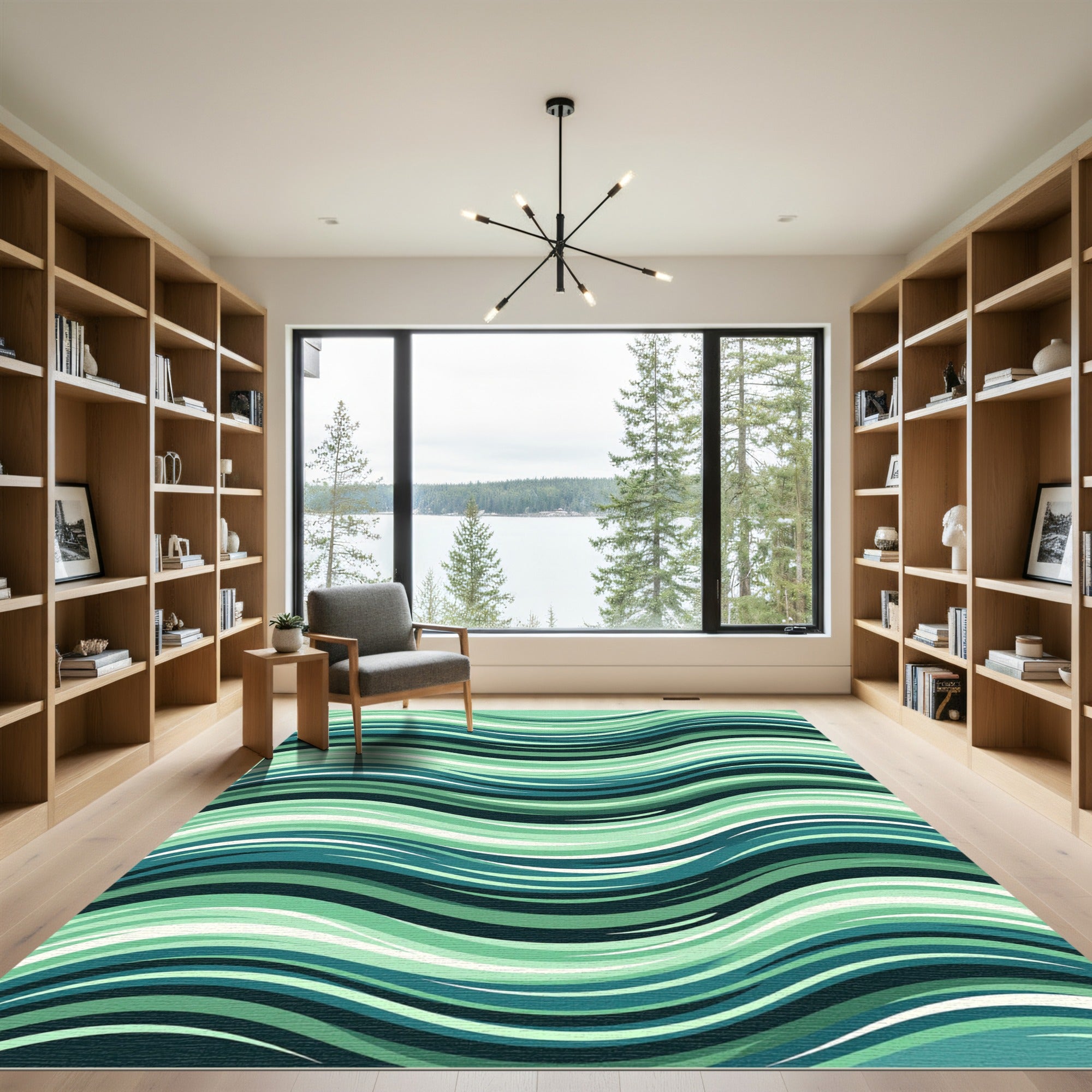 Aqua Teal Streaky Wave Abstract Rug