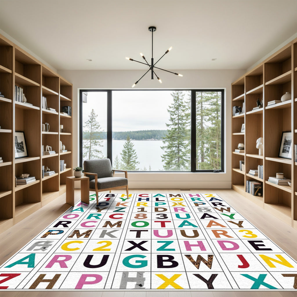 Multicolor Alphabet Grid Composition Rug