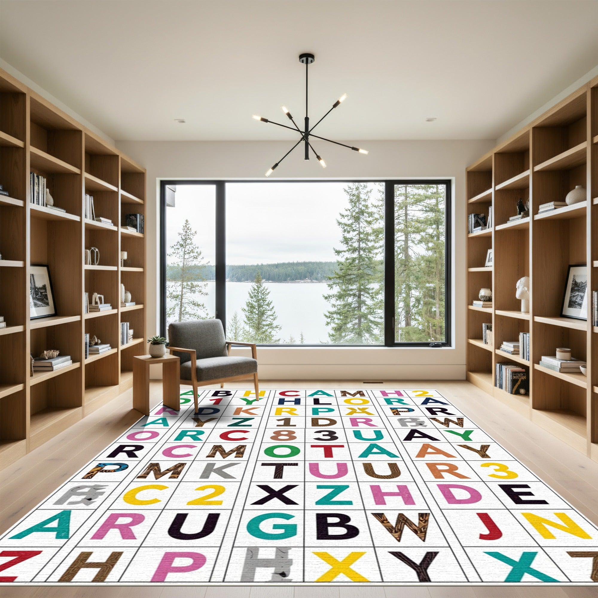 Multicolor Alphabet Grid Composition Rug