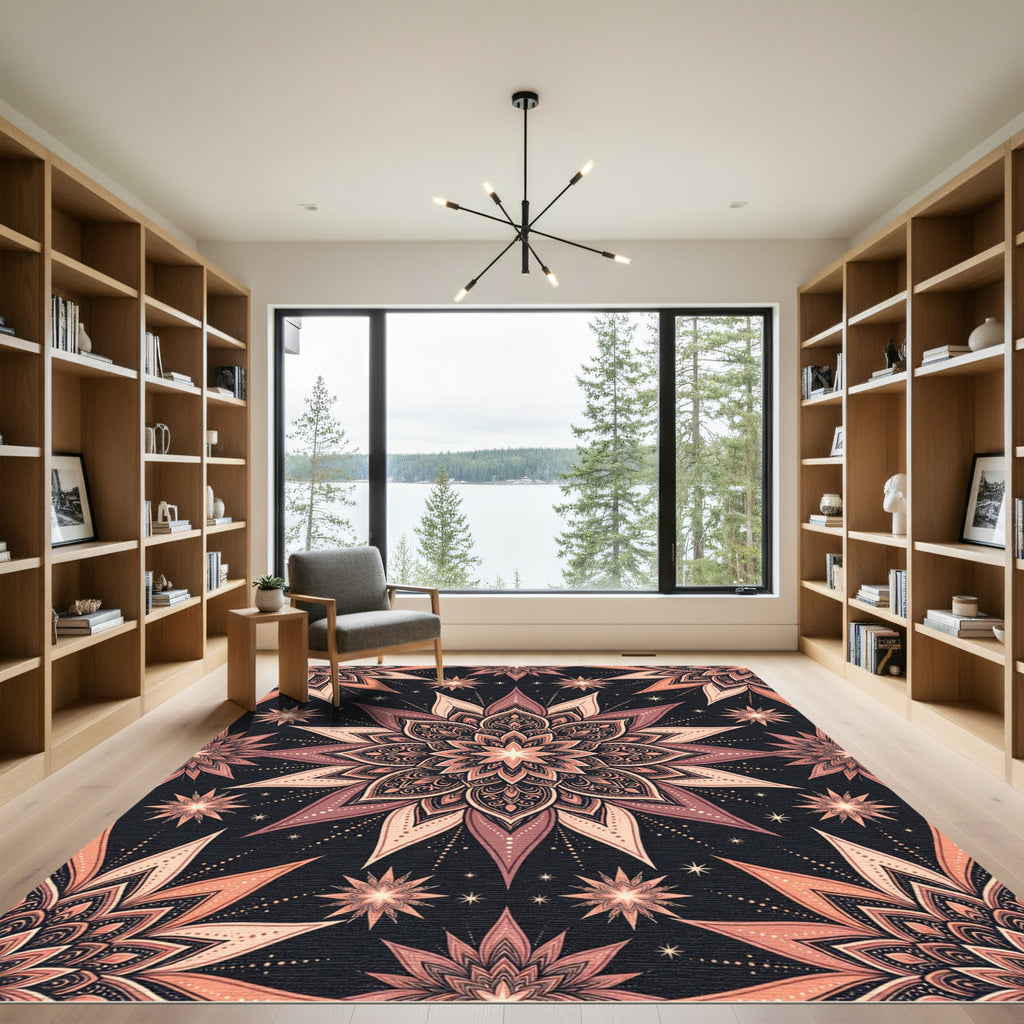 Celestial Mauve Lotus Star Mandala Rug