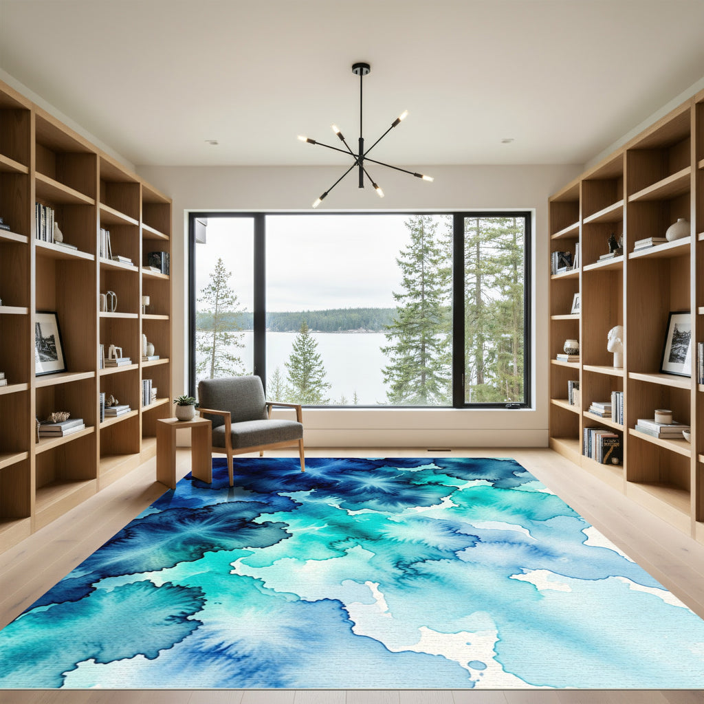 Deep Ocean Azure Splash Waves Rug