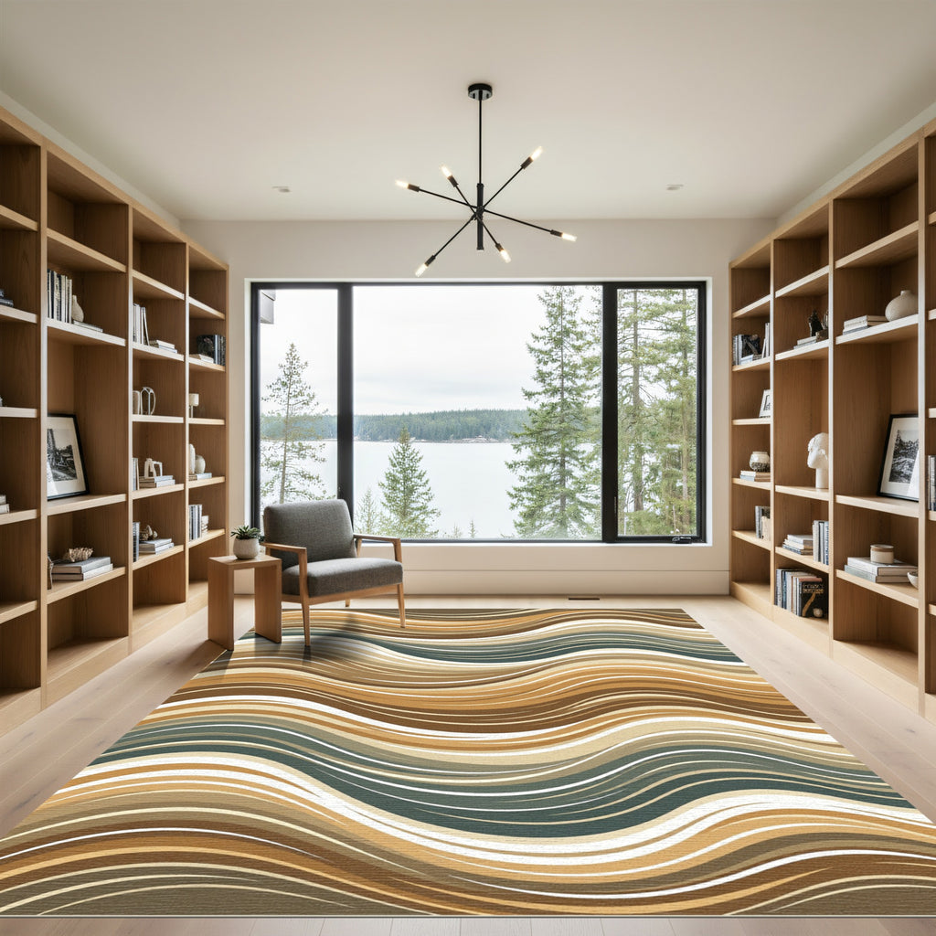 Contemporary Earth Tone Abstract Wave Rug