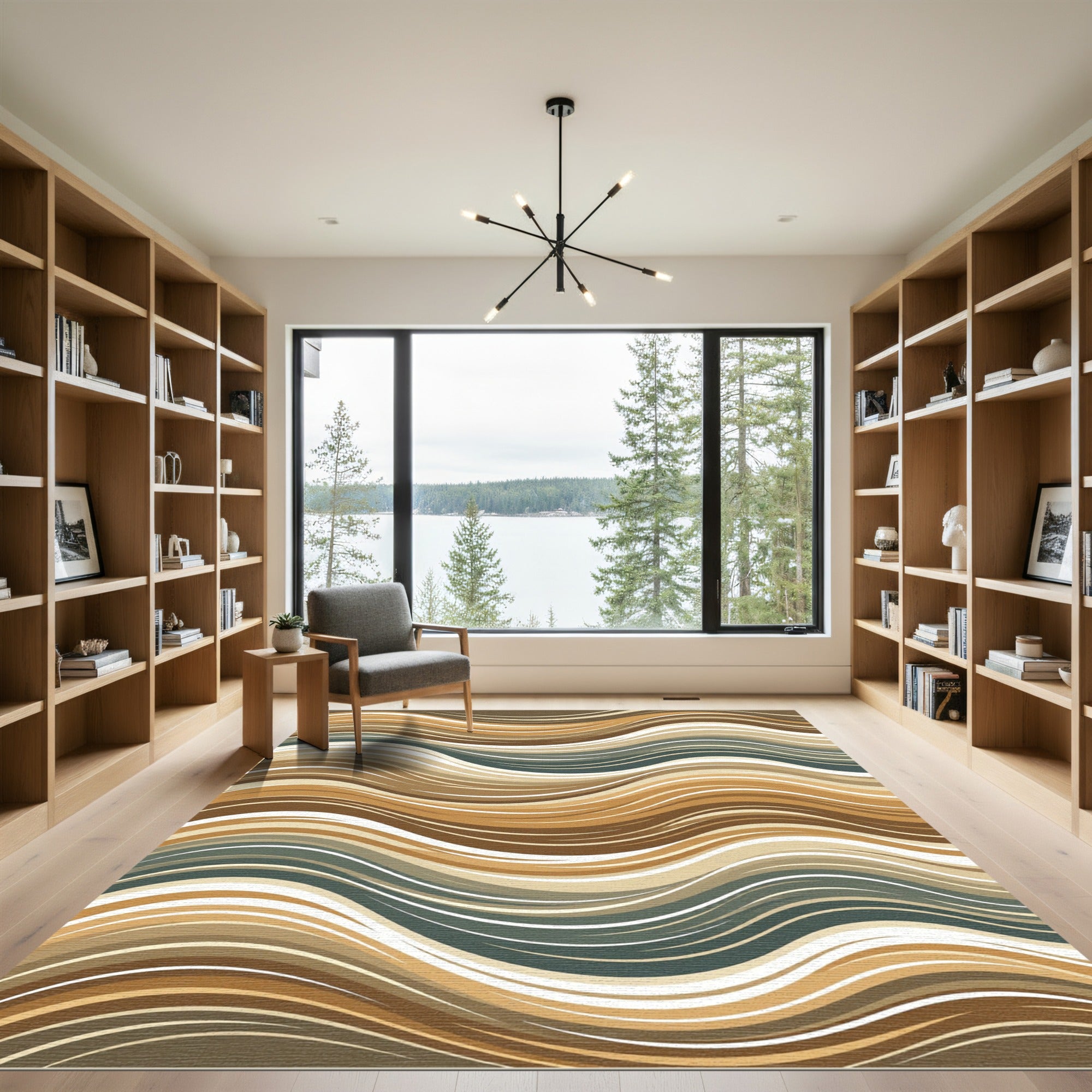 Contemporary Earth Tone Abstract Wave Rug
