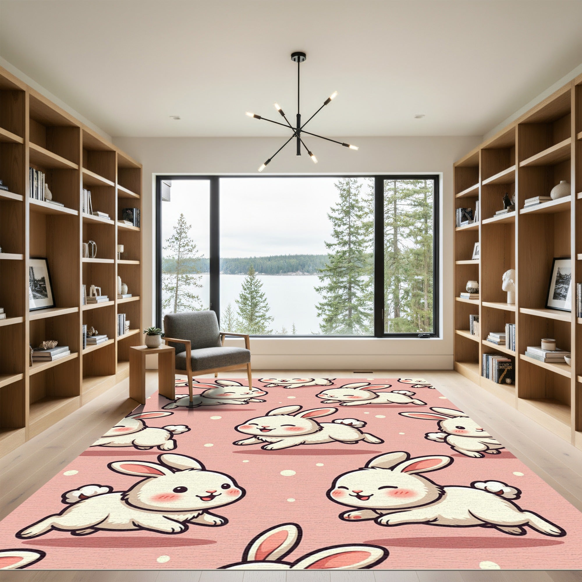 Cute Pink Bunny Rabbit Illustration Rug