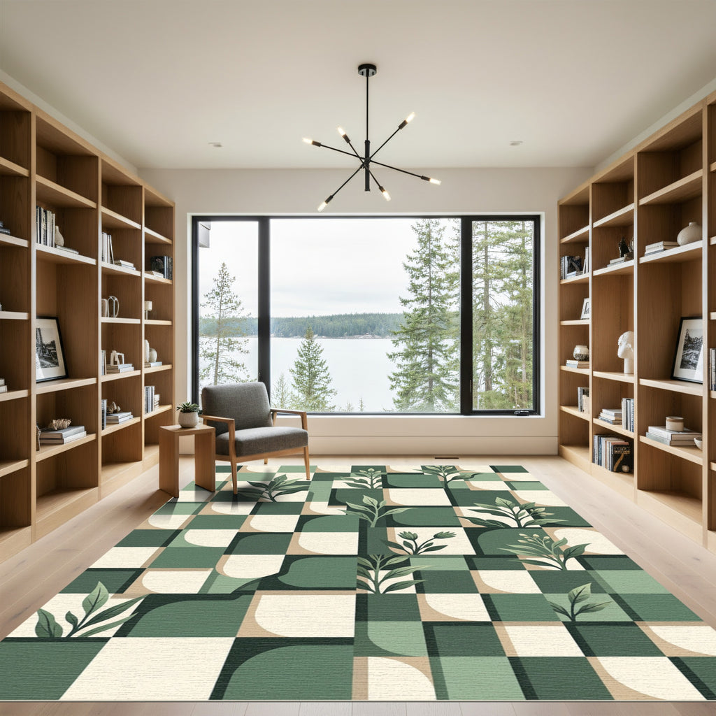 Sage Green Botanical Grid Rug