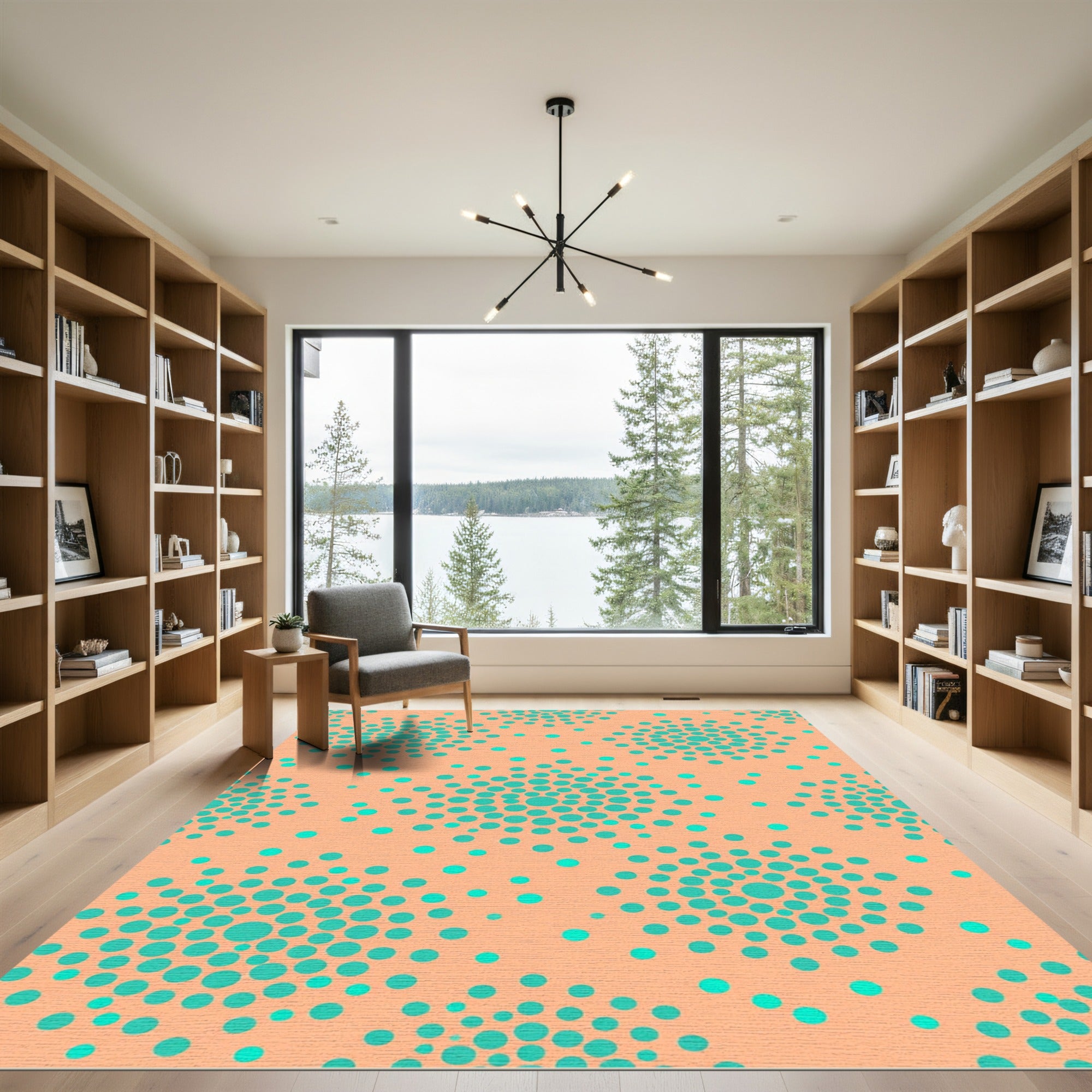 Peach Teal Polka Dot Scatter Rug