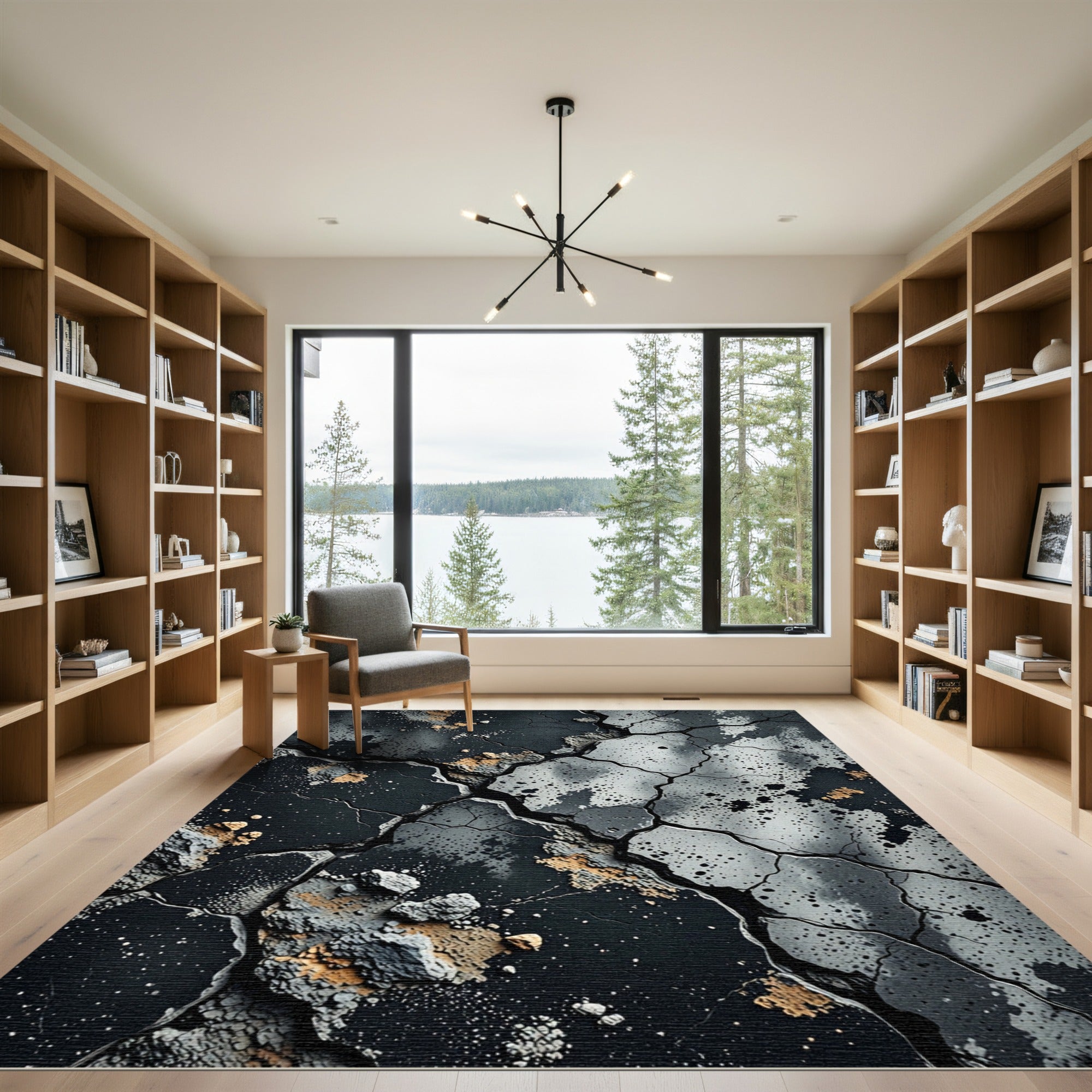 Cracked Gray Black Earth Splatter Rug