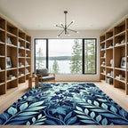 Deep Blue Leafy Vine Swirls Rug