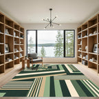 Modern Geometric Sage and Olive Stripe Rug