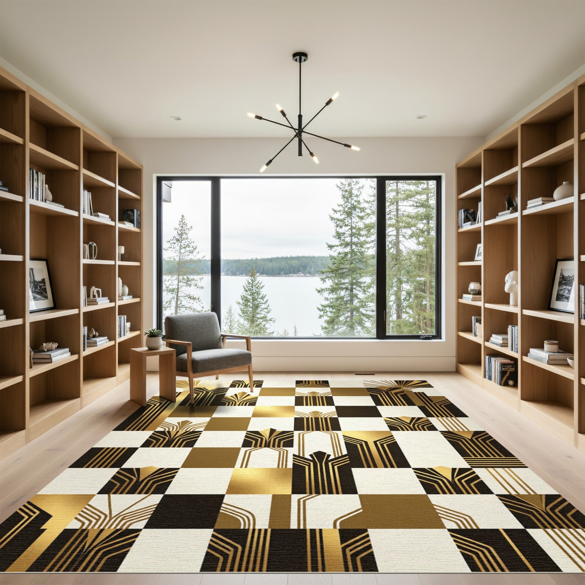 Gold Black White Geometric Arch Rug