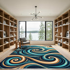 Earthy Teal Swirling Wave Abstract Rug