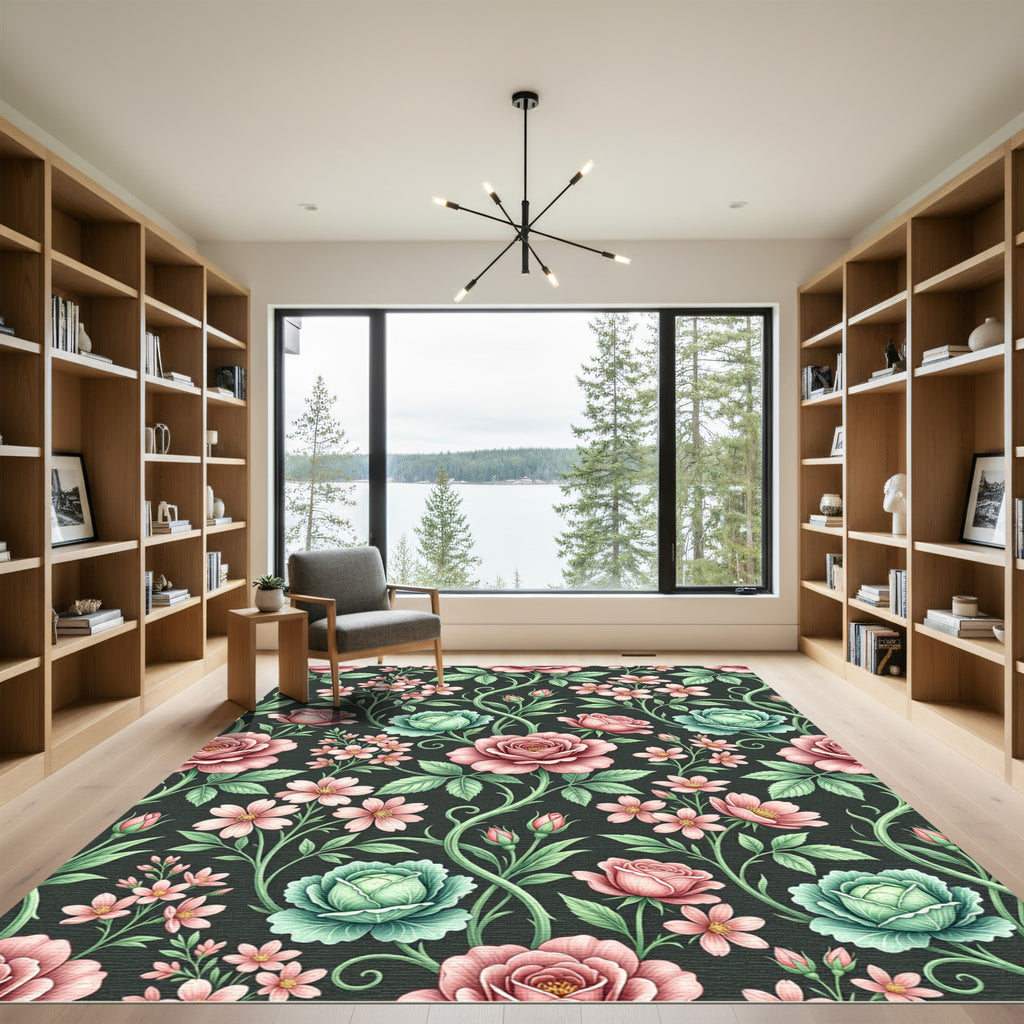 Romantic Blush Rose and Sage Botanical Rug