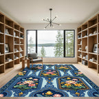 Blue Lattice Lotus Garden Rug