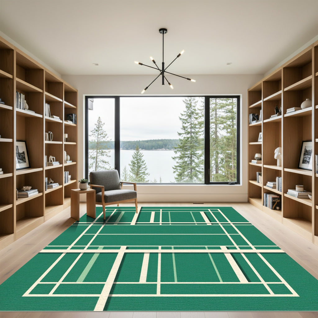 Modern Geometric Emerald Linear Grid Rug