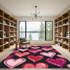 Pink Red Hearts Sketched All Over Rug