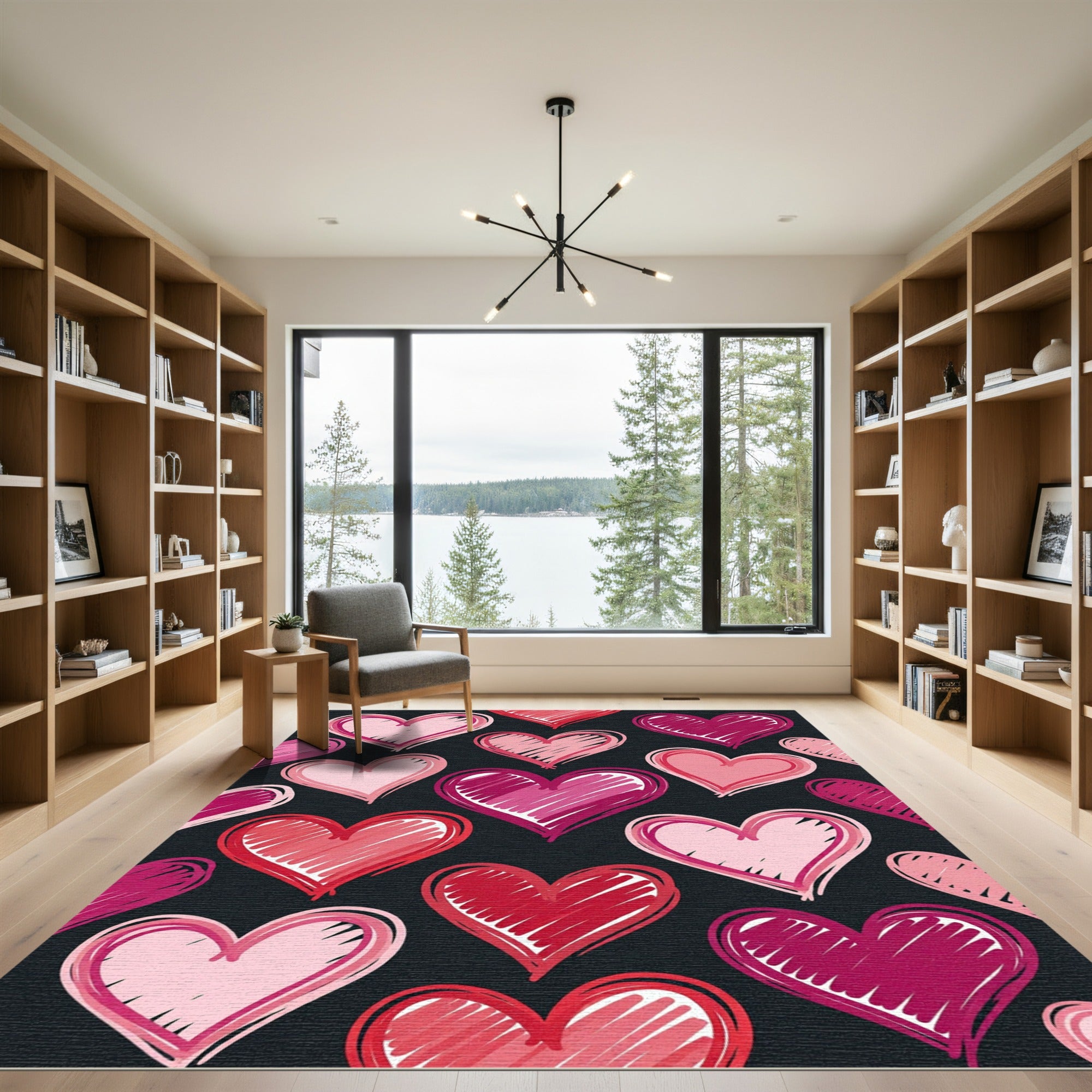 Pink Red Hearts Sketched All Over Rug