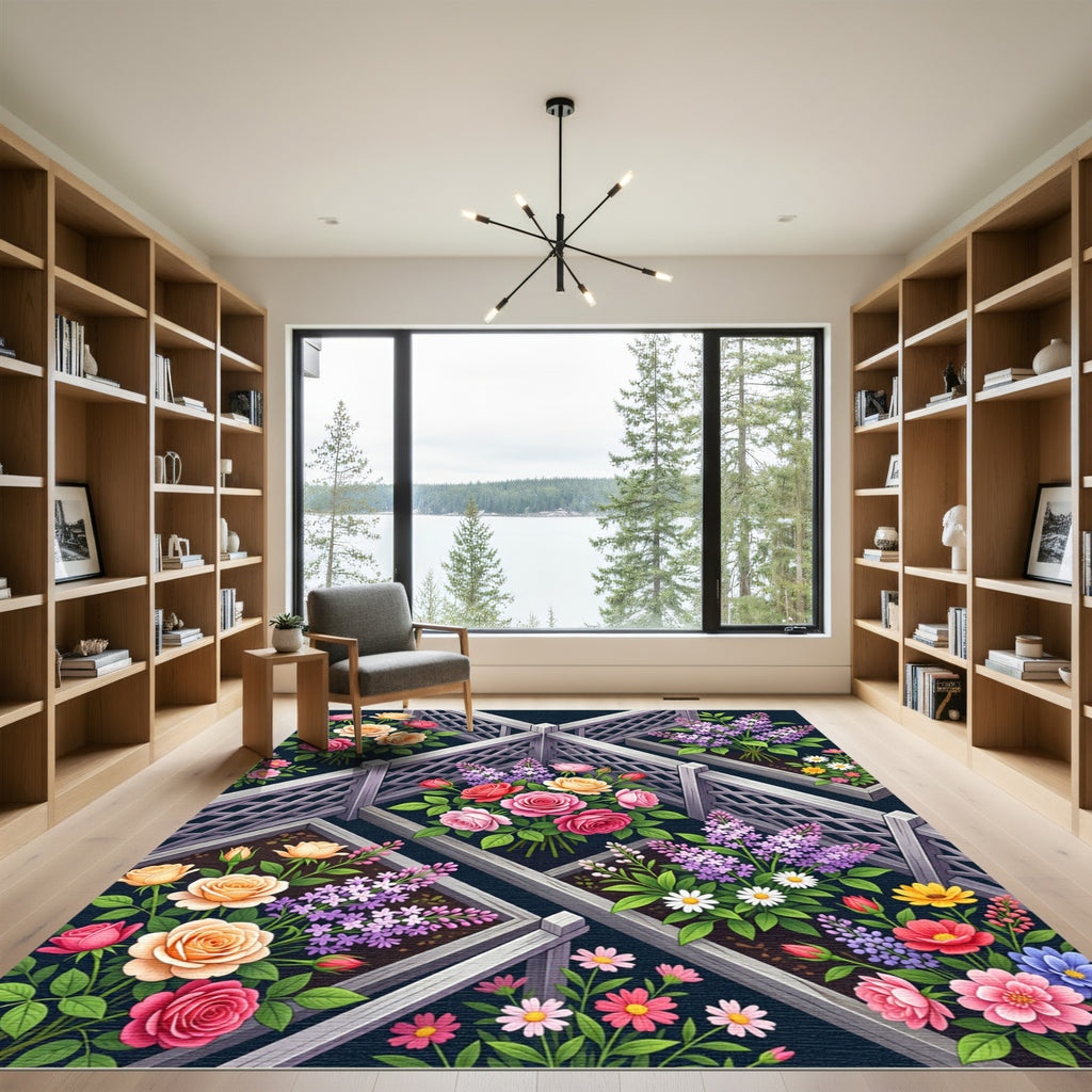 Pink Coral Rose Lilac Garden Trellis Rug