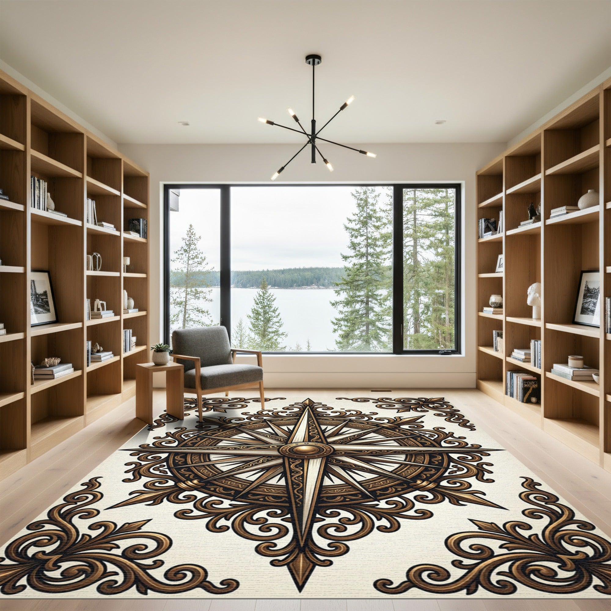 Antique Bronze Compass Rose Medallion Rug