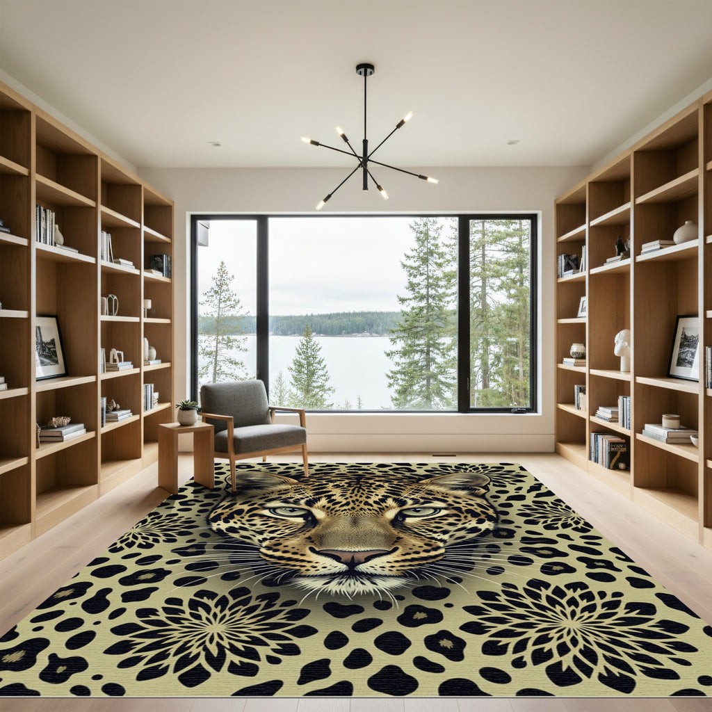 Golden Leopard Wild Flower Medallion Rug