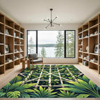 Lush Green Tropical Foliage Trellis Rug