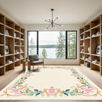 Pastel Pink Floral Vine Border Rug