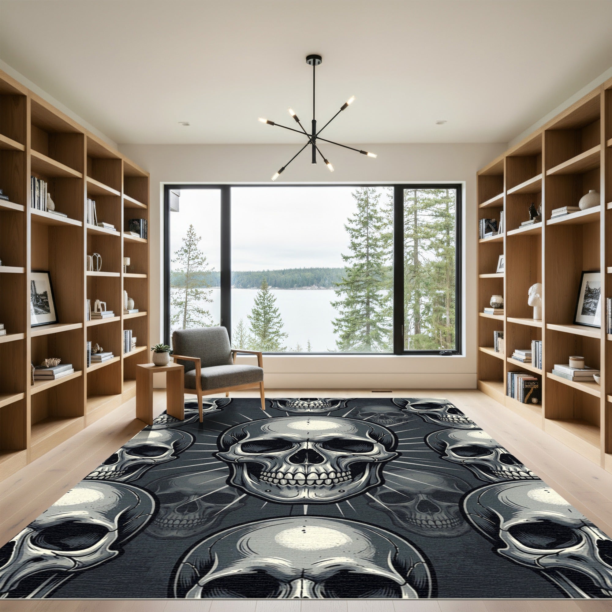 Edgy Monochrome Repeating Skull Graphic Rug