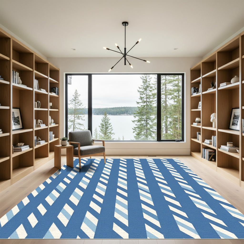 Deep Blue Diagonal Stripe Accordion Rug