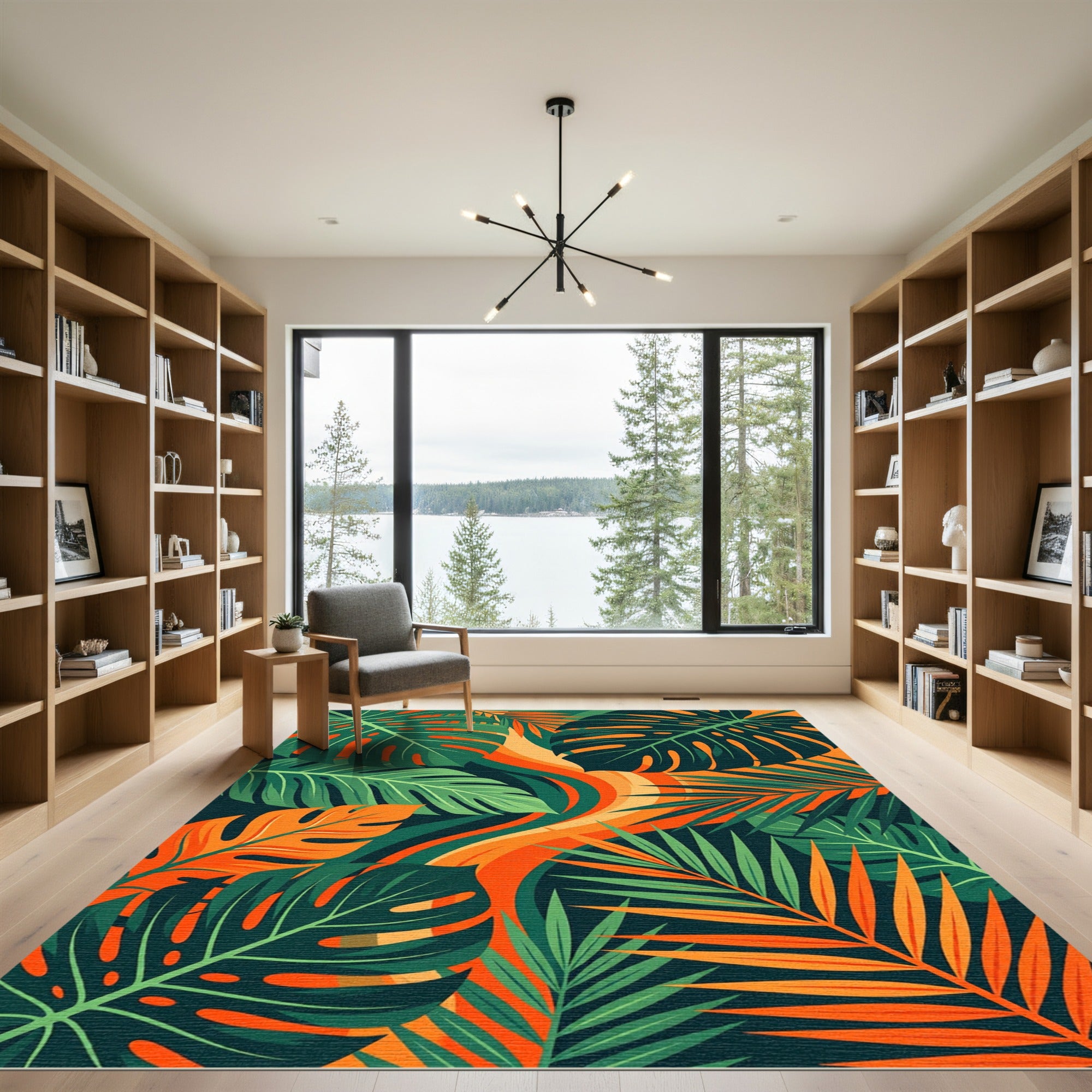 Vibrant Tropical Foliage Wave Art Rug