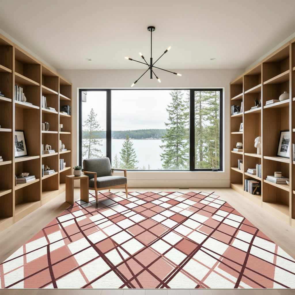 Sophisticated Dusty Rose Argyle Geometric Rug