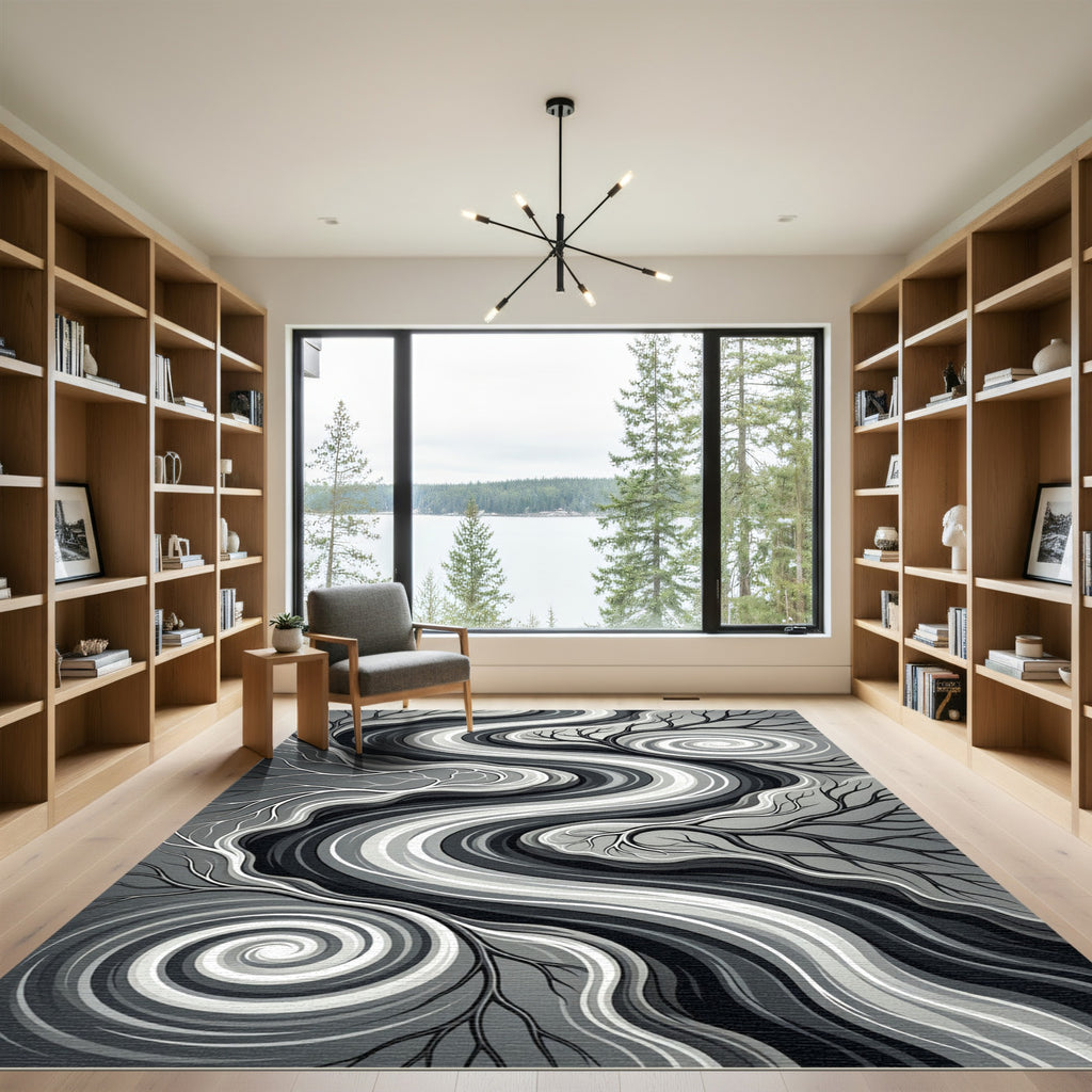 Monochromatic Abstract Flowing Swirl Wave Rug