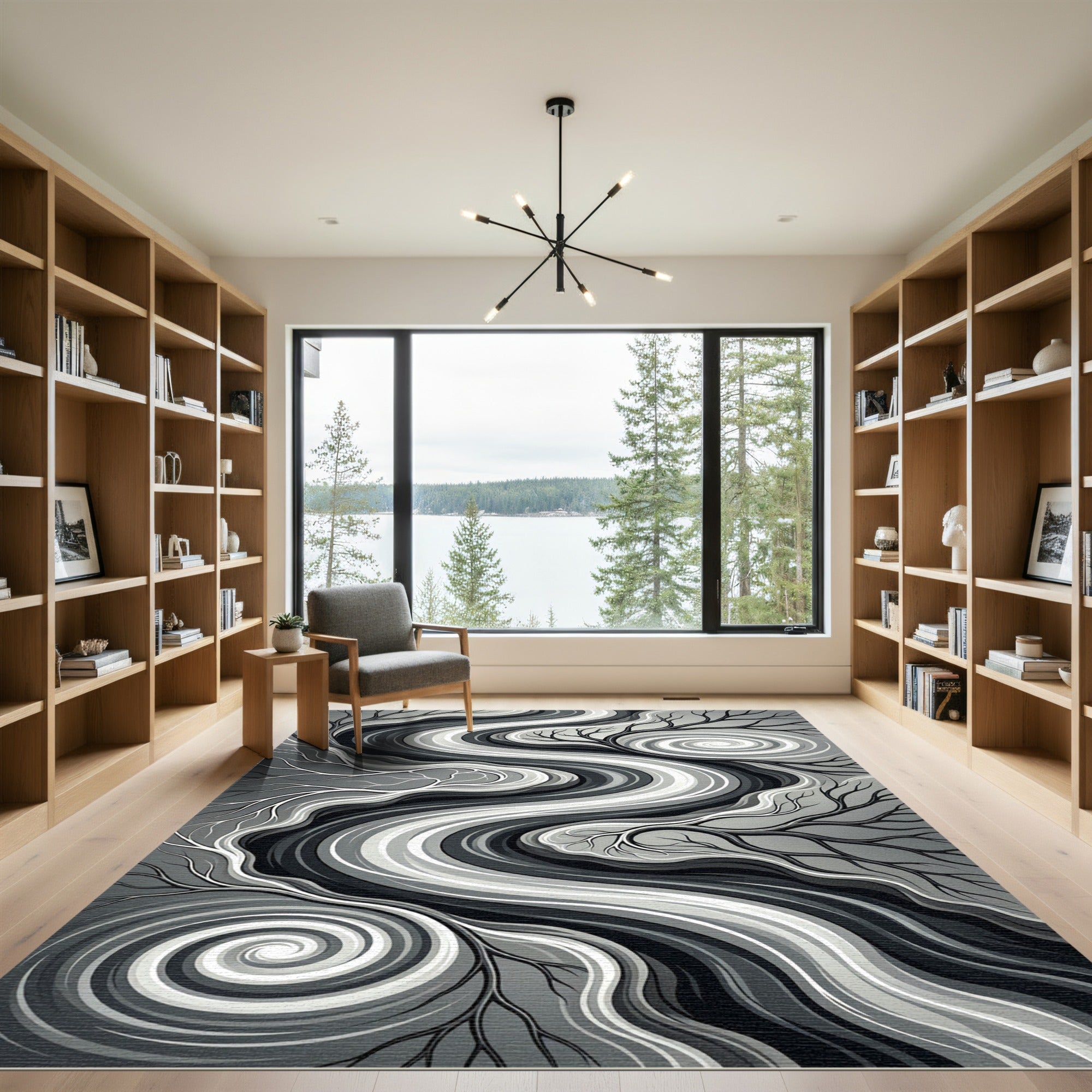 Monochromatic Abstract Flowing Swirl Wave Rug