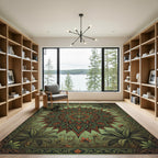 Ornate Sage Olive Tropical Medallion Rug