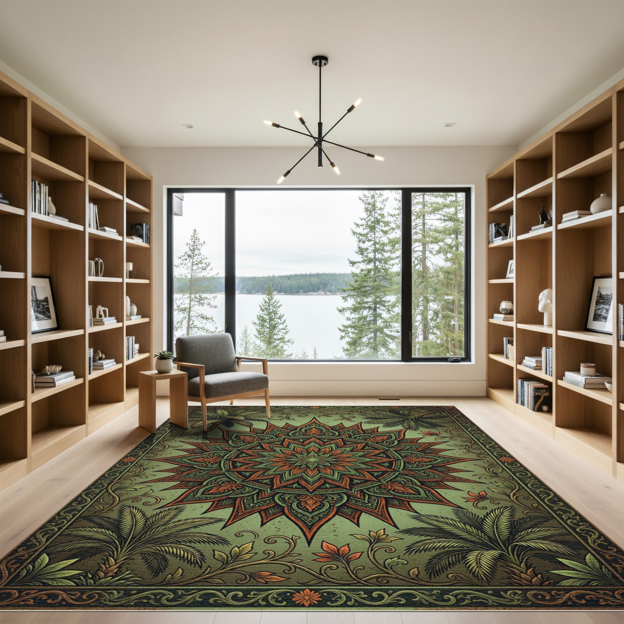 Ornate Sage Olive Tropical Medallion Rug