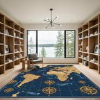 Antique Maritime World Map Navigation Chart Rug