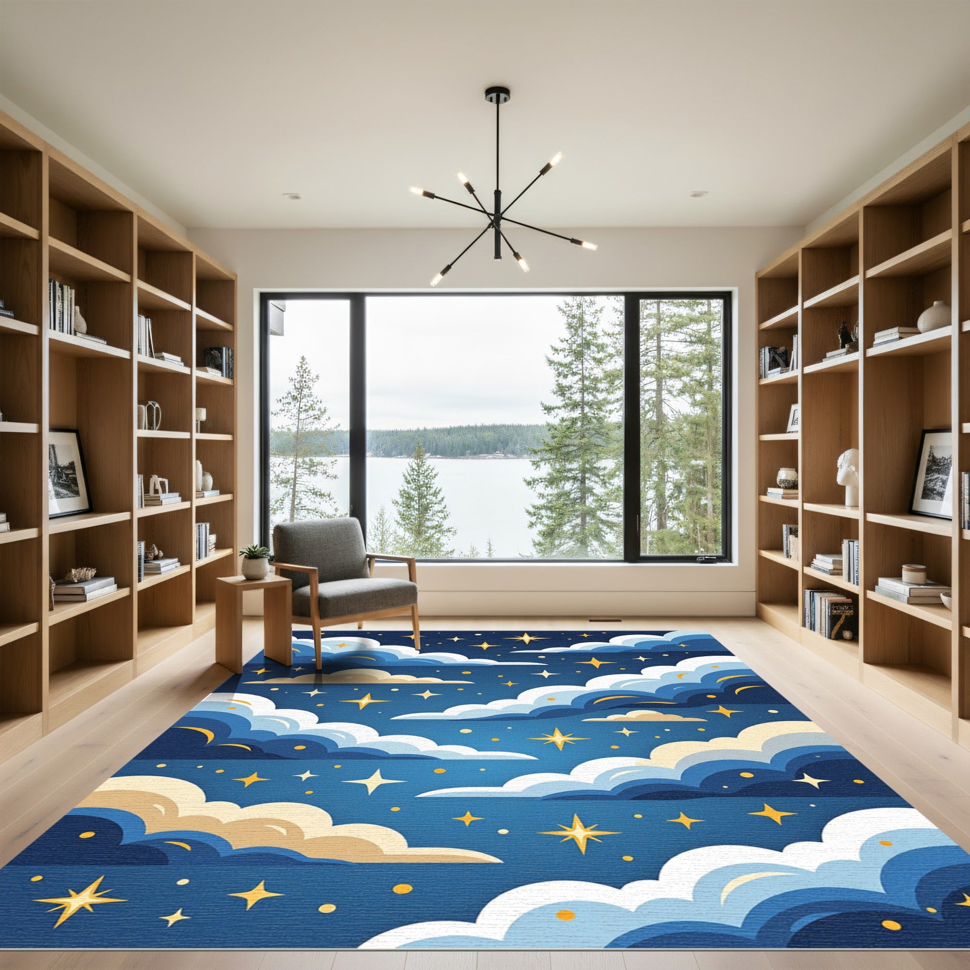 Celestial Blue Starry Night Clouds Rug