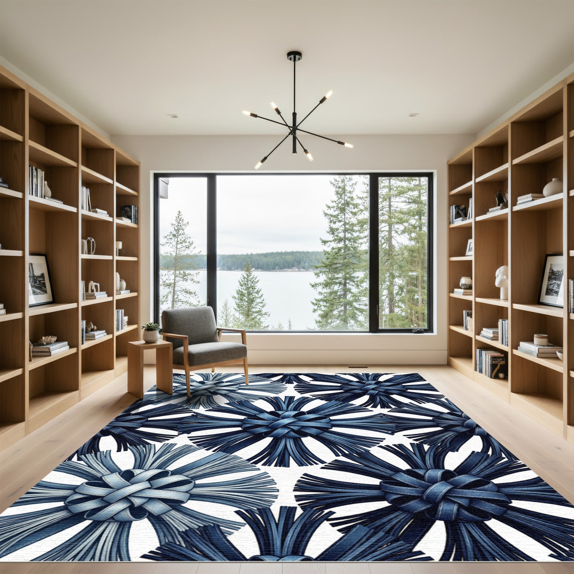 Indigo Denim Bow Floral Medallion Rug