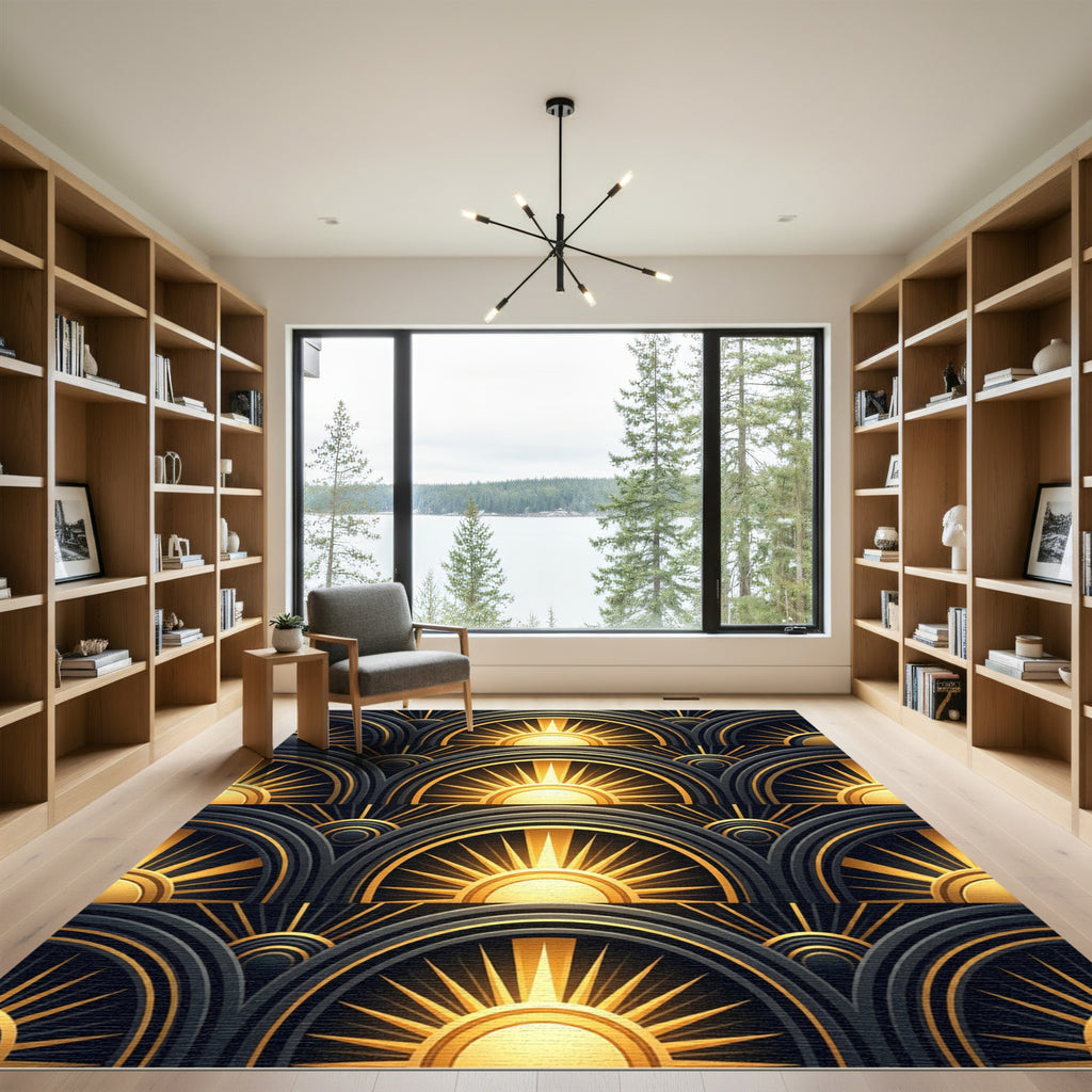 Art Deco Radiant Gold Sunburst Arches Rug