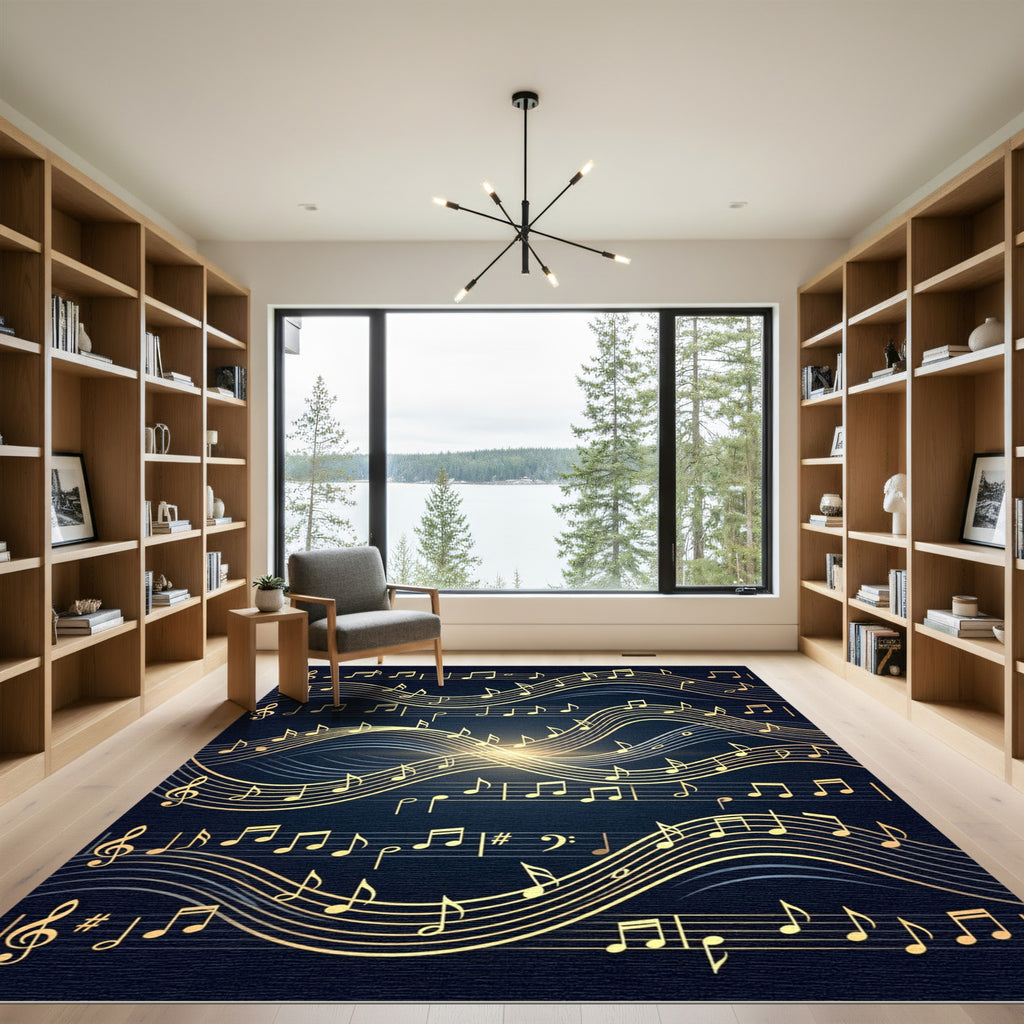 Golden Musical Notes Wave Rug
