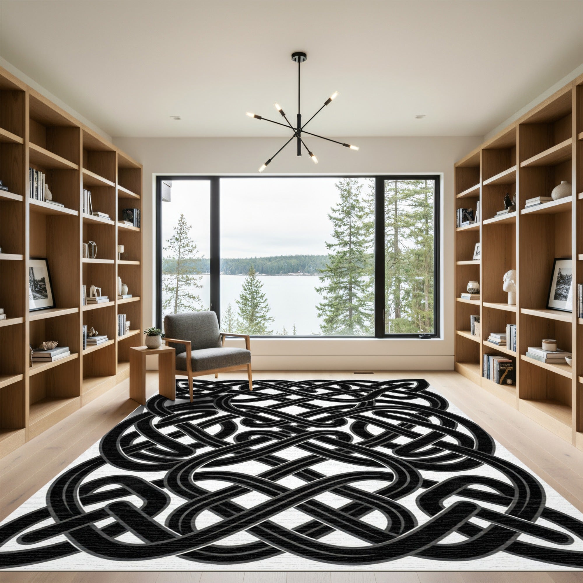 Monochrome Interlocking Celtic Knot Rug