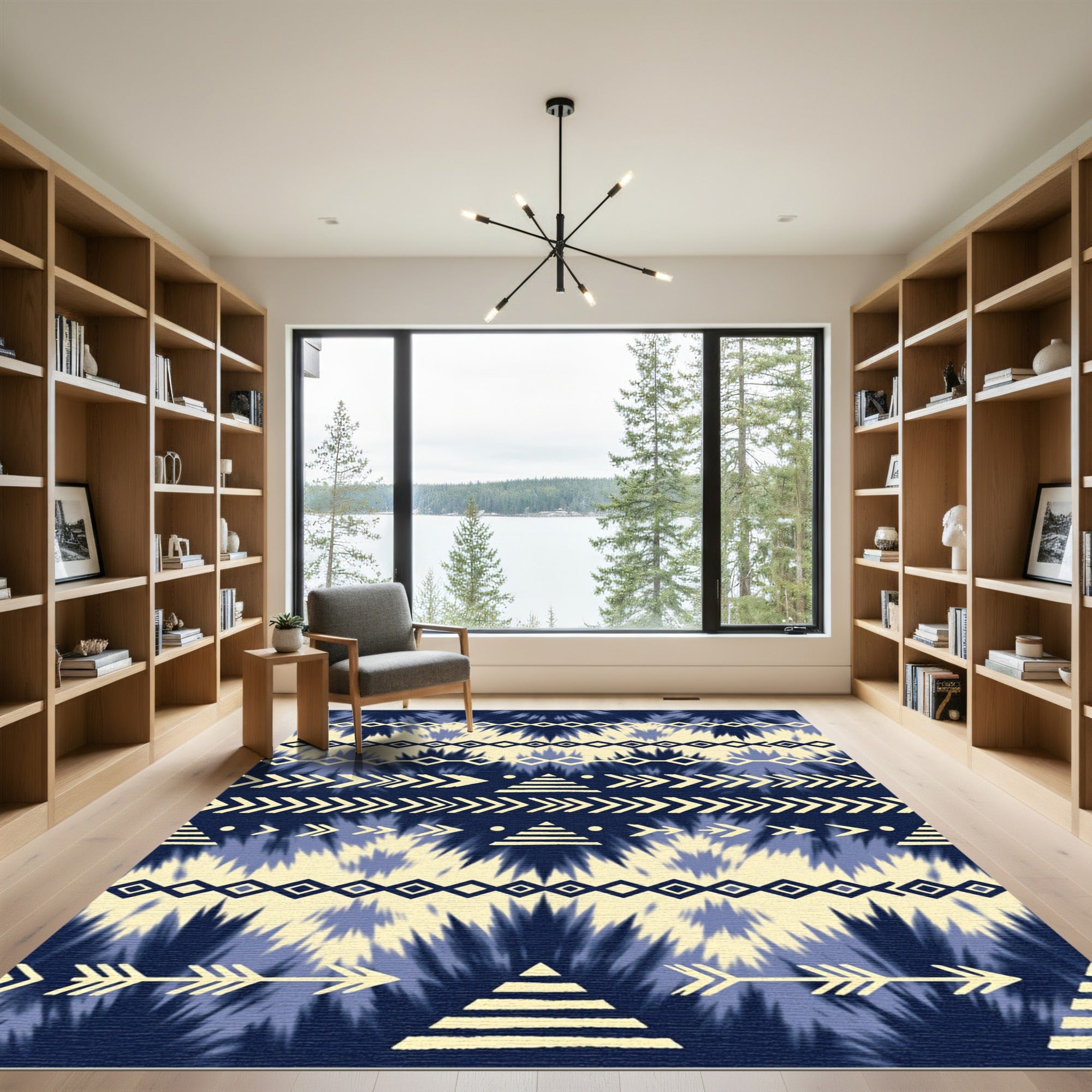 Navy Blue Tribal Arrow Diamond Rug