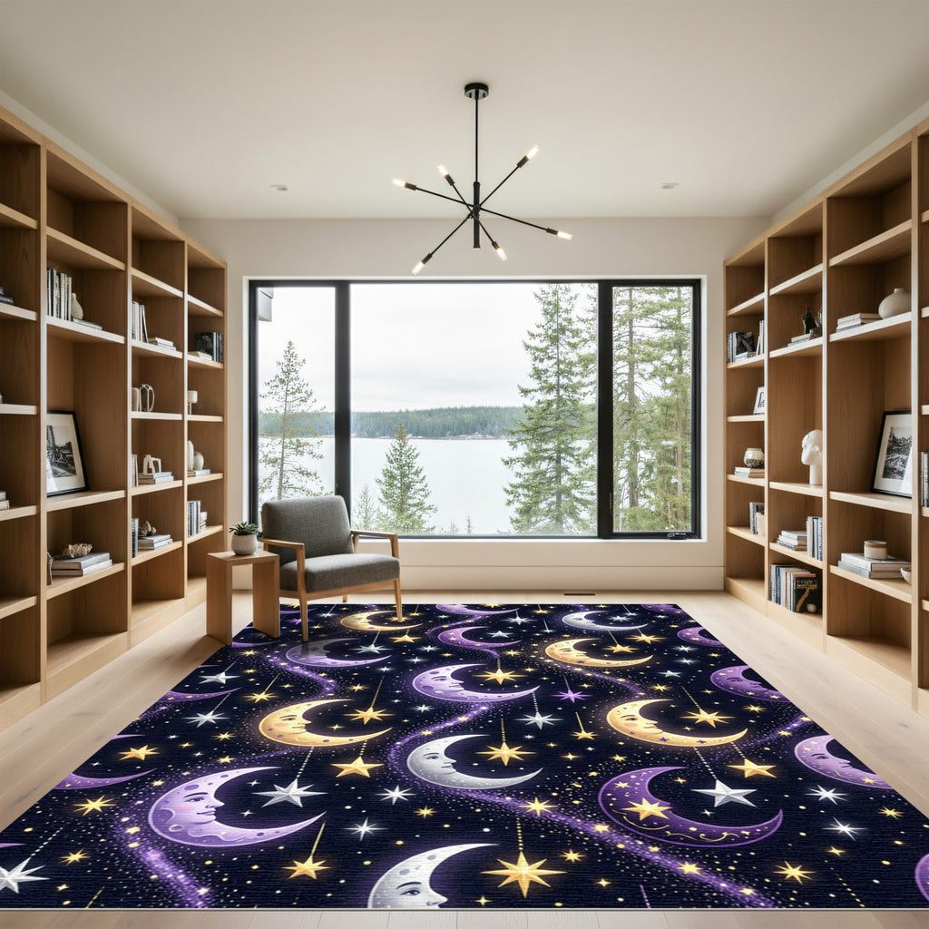 Celestial Moon and Starry Night Rug