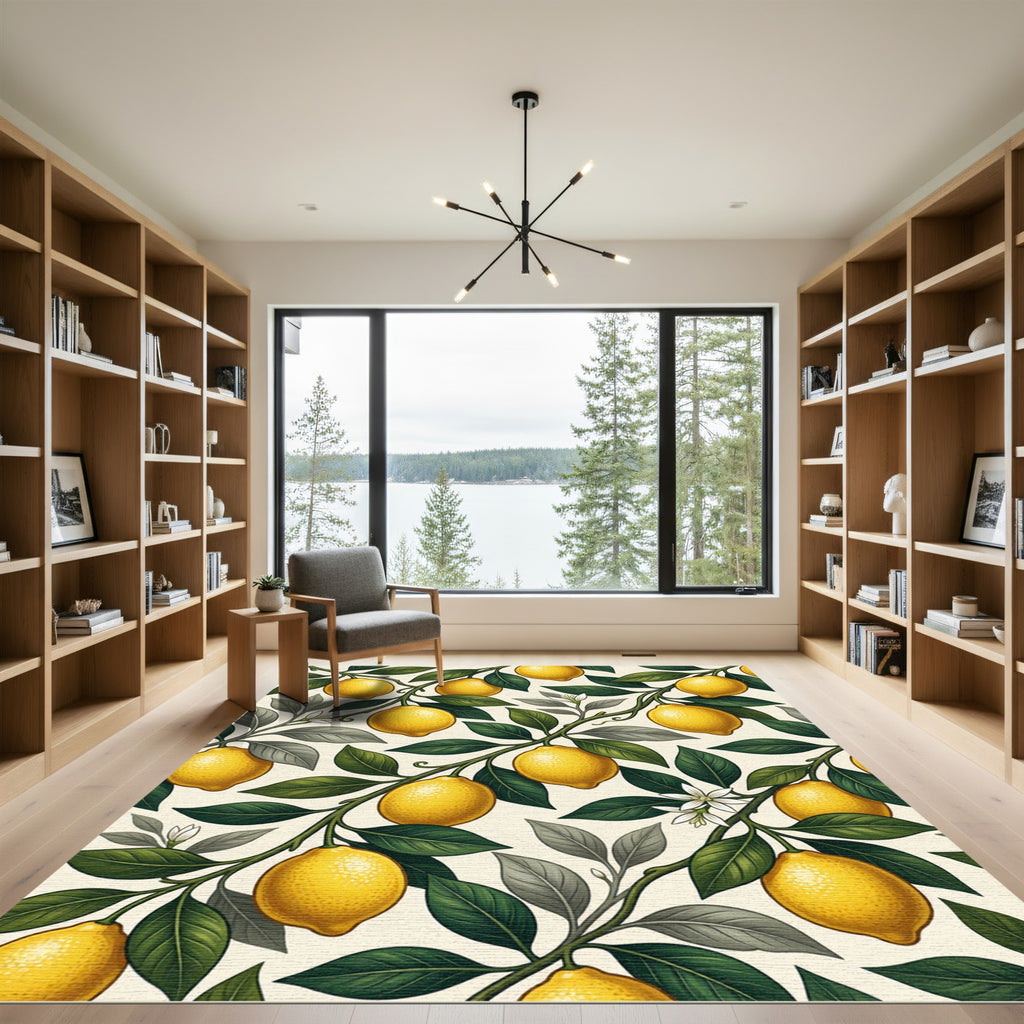 Botanical Sunny Yellow Lemon Branch Rug