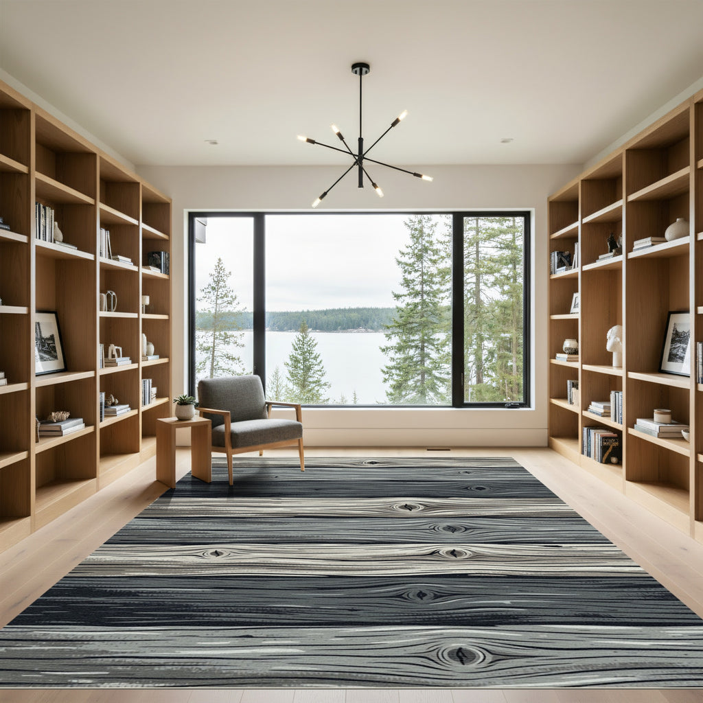Rustic Gray Weathered Wood Grain Plank Rug