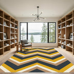 Mid-Century Mustard and Slate Chevron Rug
