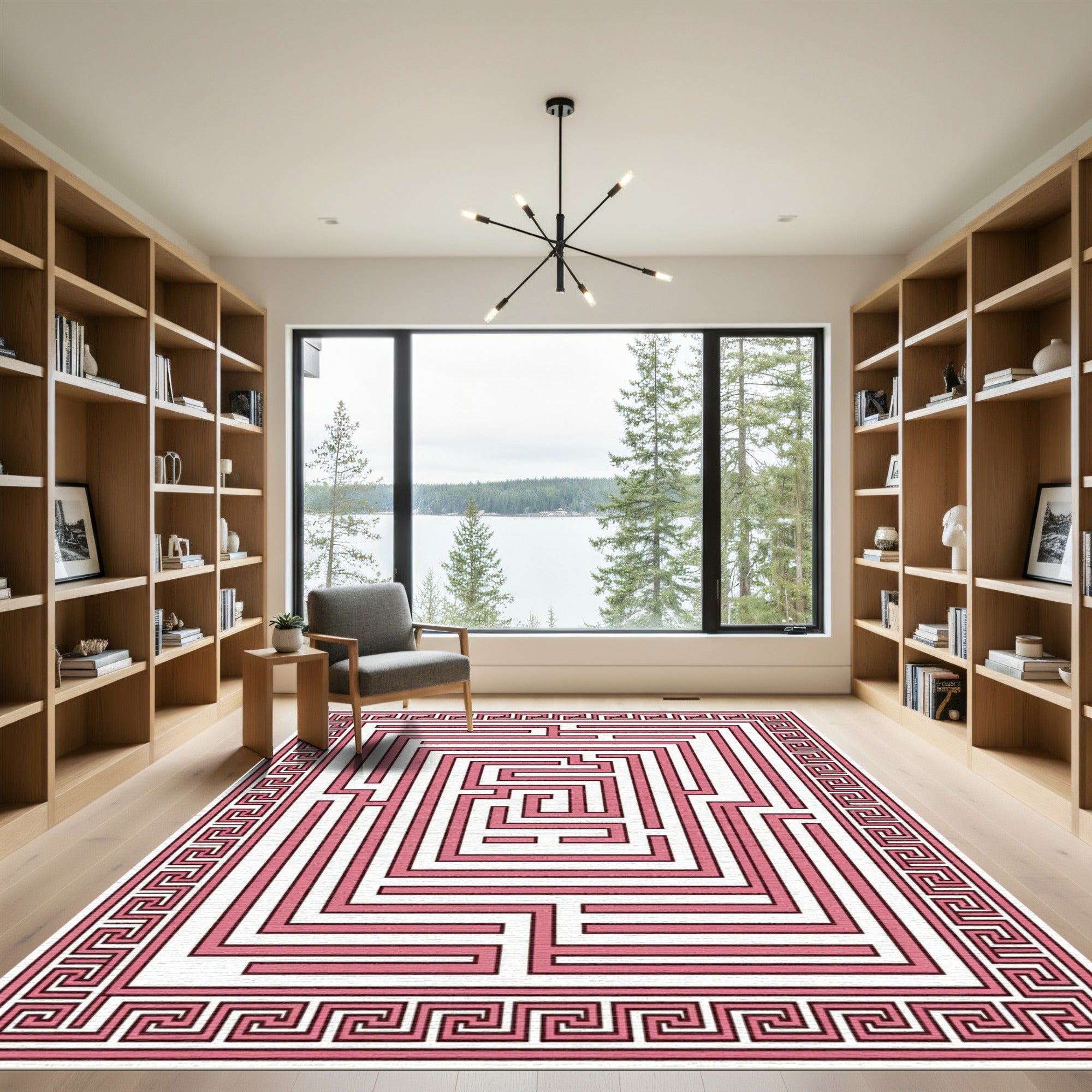 Pink Maze With Greek Key Border Rug