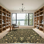 Elegant Golden Foliage Scroll Medallion Rug